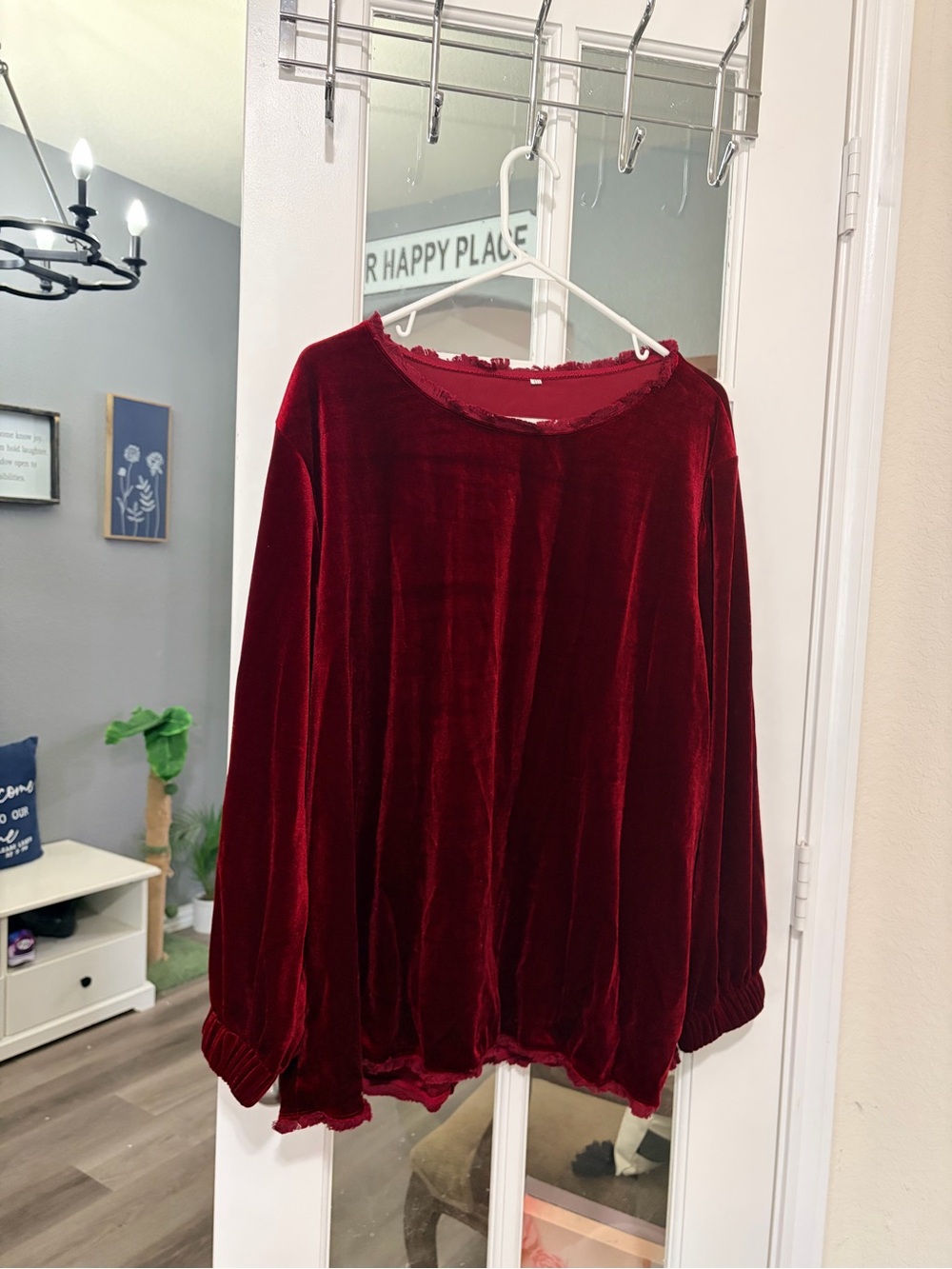 SHEIN Women's Velvet Long-Sleeve Top - Wine Red